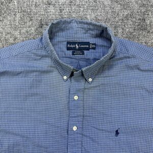 Ralph Lauren Shirt Men 2X Large Blue Plaid Classic Fit Work Office Preppy